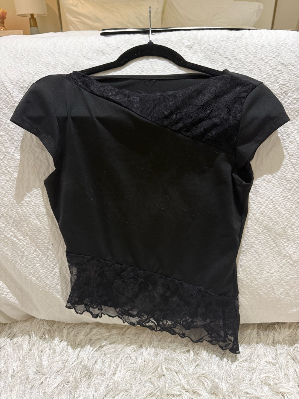 Black Lace Accent Short Sleeve Top